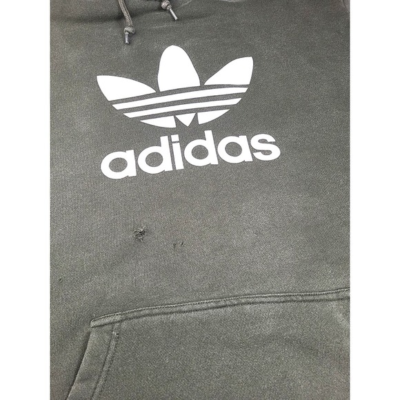 Thrashed Adidas Hoodie Sweatshirt Men's Large Green Trefoil Graphic Print Grunge - Picture 3 of 12